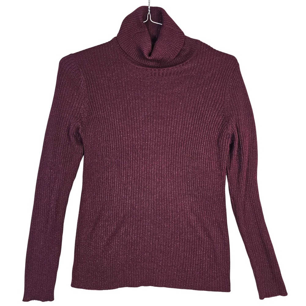 Joseph A Burgundy Ribbed Metallic Turtleneck Sweater Silk Blend Large